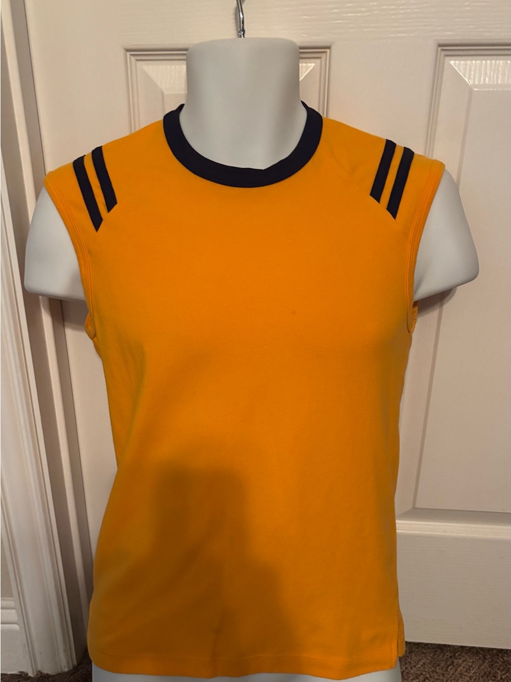 Men's Yellow Sleeveless Crewneck Tee with Navy Trim
